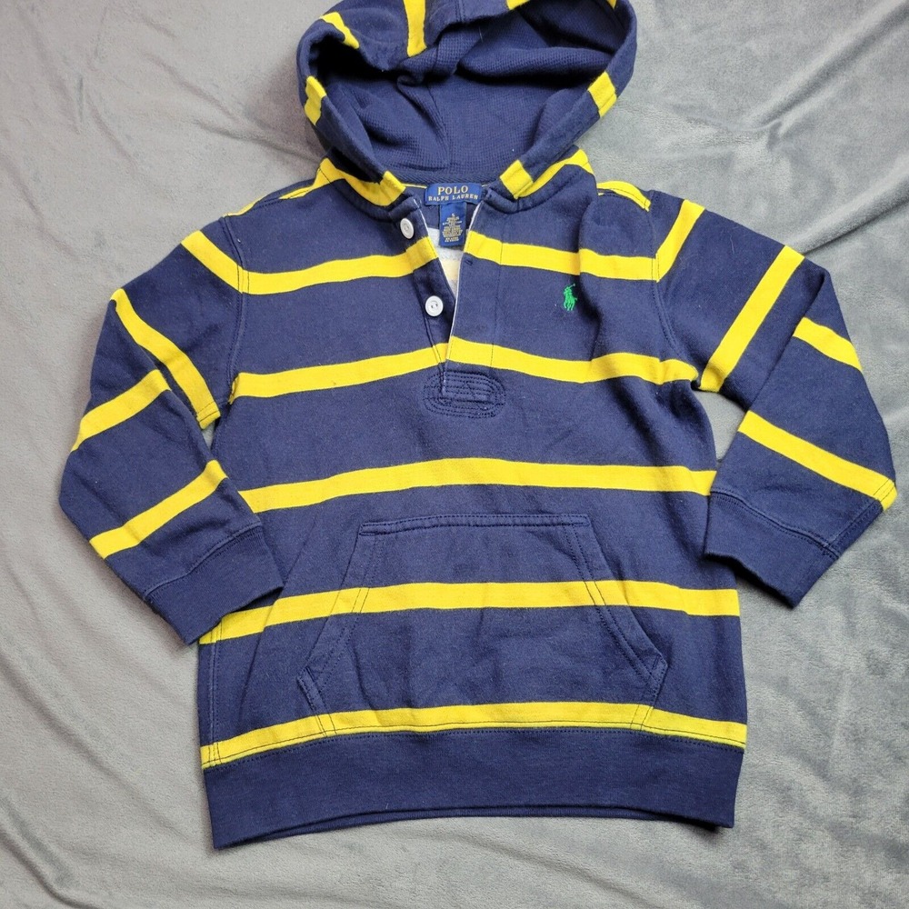 Ralph Lauren Polo Sweater Boy Size 5 Hoodie Pullover Blue Yellow Long Sleeves